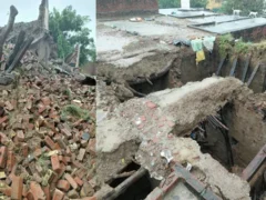 एटा: 48 घंटे बरसात में पुराने मकान ढहे, बिजली 16 घंटे से गुल
