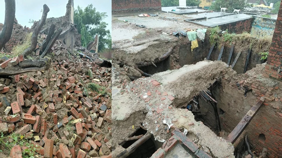 एटा: 48 घंटे बरसात में पुराने मकान ढहे, बिजली 16 घंटे से गुल