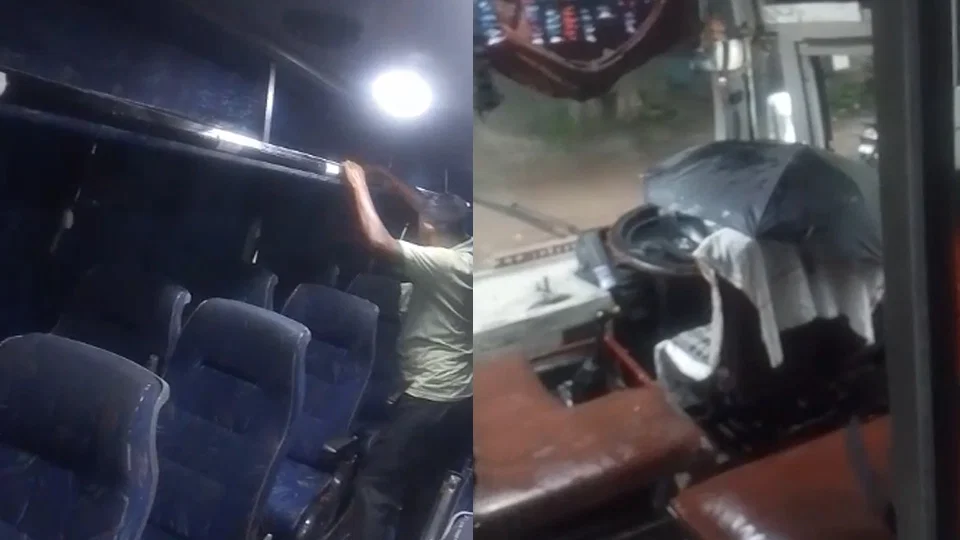 कानपुर: रोडवेज बस में बारिश का पानी टपका, चालक छाता लगाकर बैठा, वीडियो वायरल
