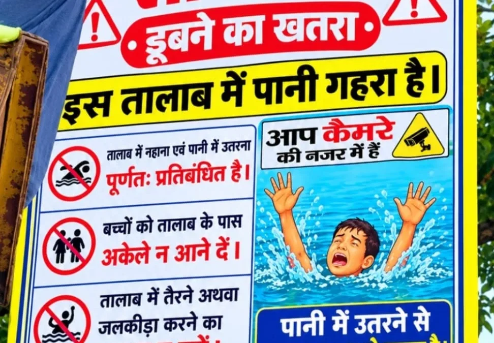 प्रयागराज: ईदगाह के सामने तालाब पर चेतावनी बोर्ड लगाए गए