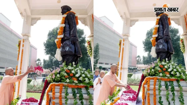 लखनऊ: 157वीं गांधी जयंती पर CM योगी ने GPO पर पुष्प अर्पित